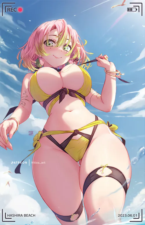 Thumbnail Adorable Mitsuri Kanroji Swimsuit Illustration by marxsander2016 | Ecchi Category