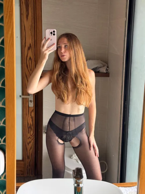 Thumbnail Wearing Tights: Prepping for the Dress - Mirror Selfie by HelmetCouple