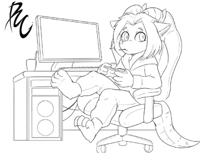 Thumbnail Adorable Chibi WIP Enjoying PC Gaming - Can You Guess the Game? | Art by regiee2- | Furry Category