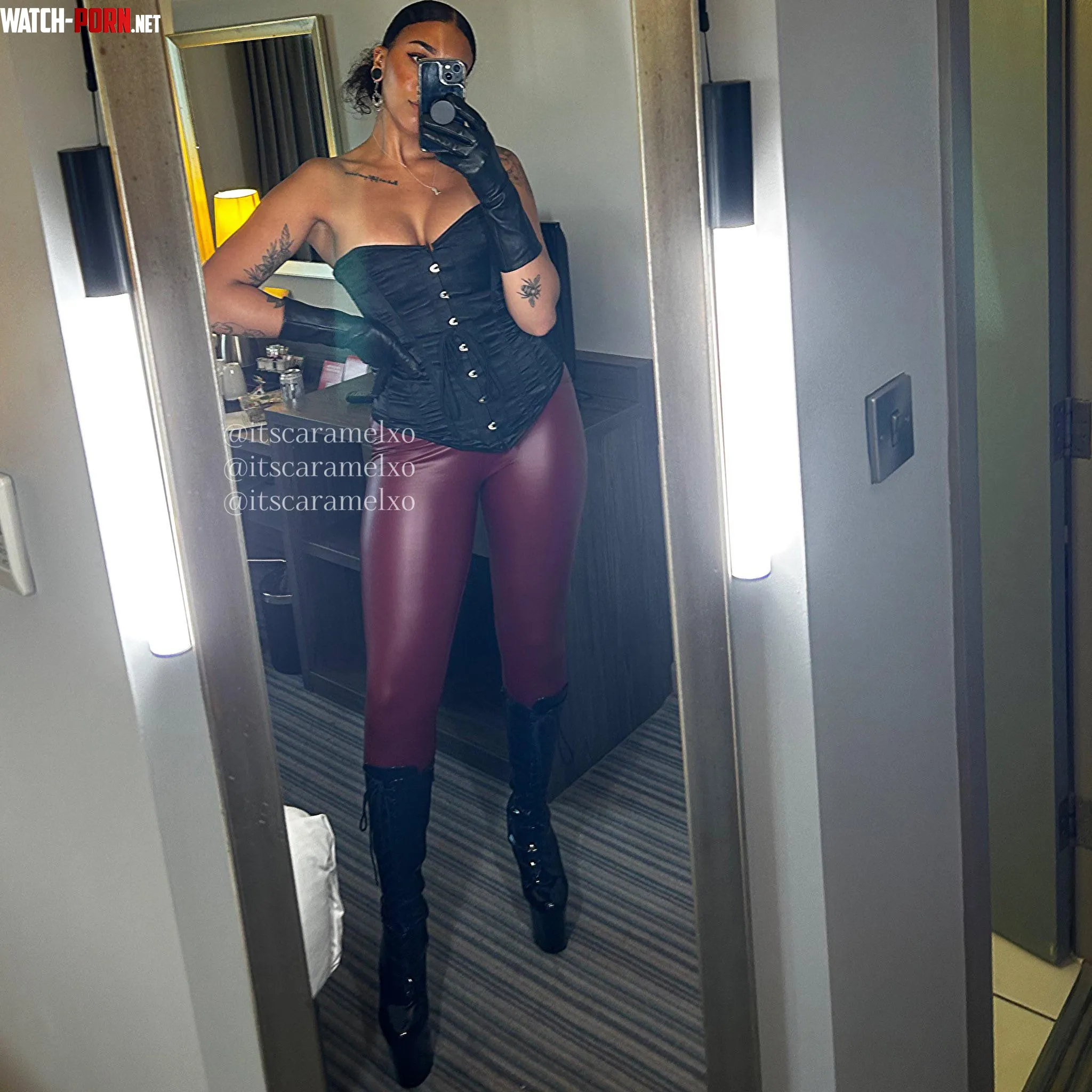 Burgundy leather is my 2nd favourite legging colour  black is the 1st of course by iitscaramelxo