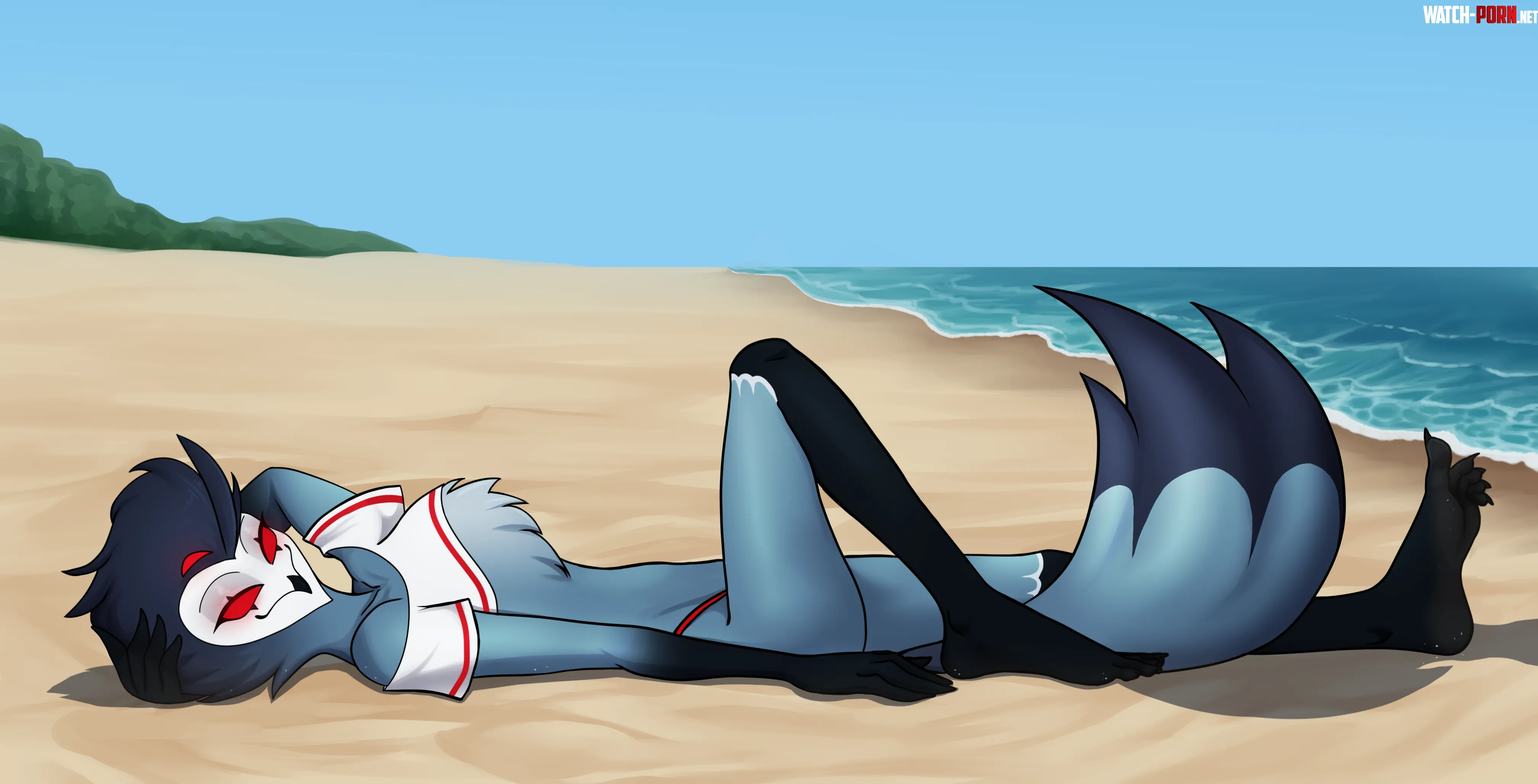 Stolas relaxing on the beach M darkshiner8 by Sexy_Femboi25