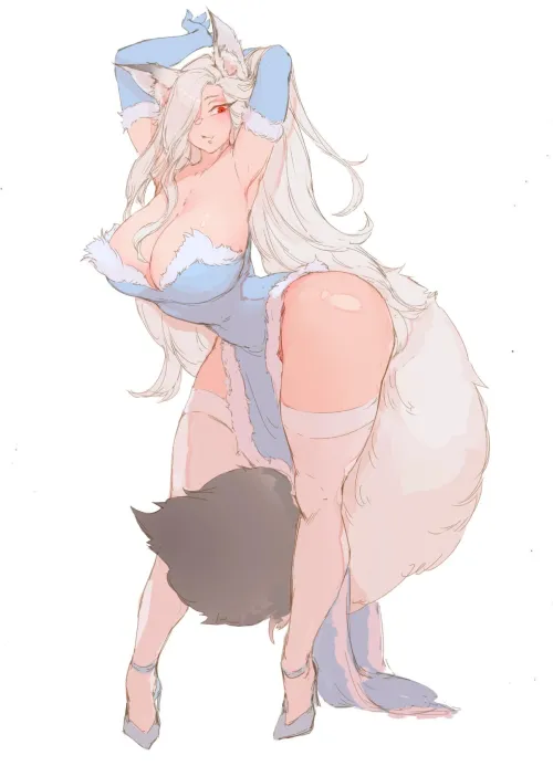 Thumbnail Fluffy Snow Fox Girl Art: Original Creations on Sukebei by StarvingArtist2000