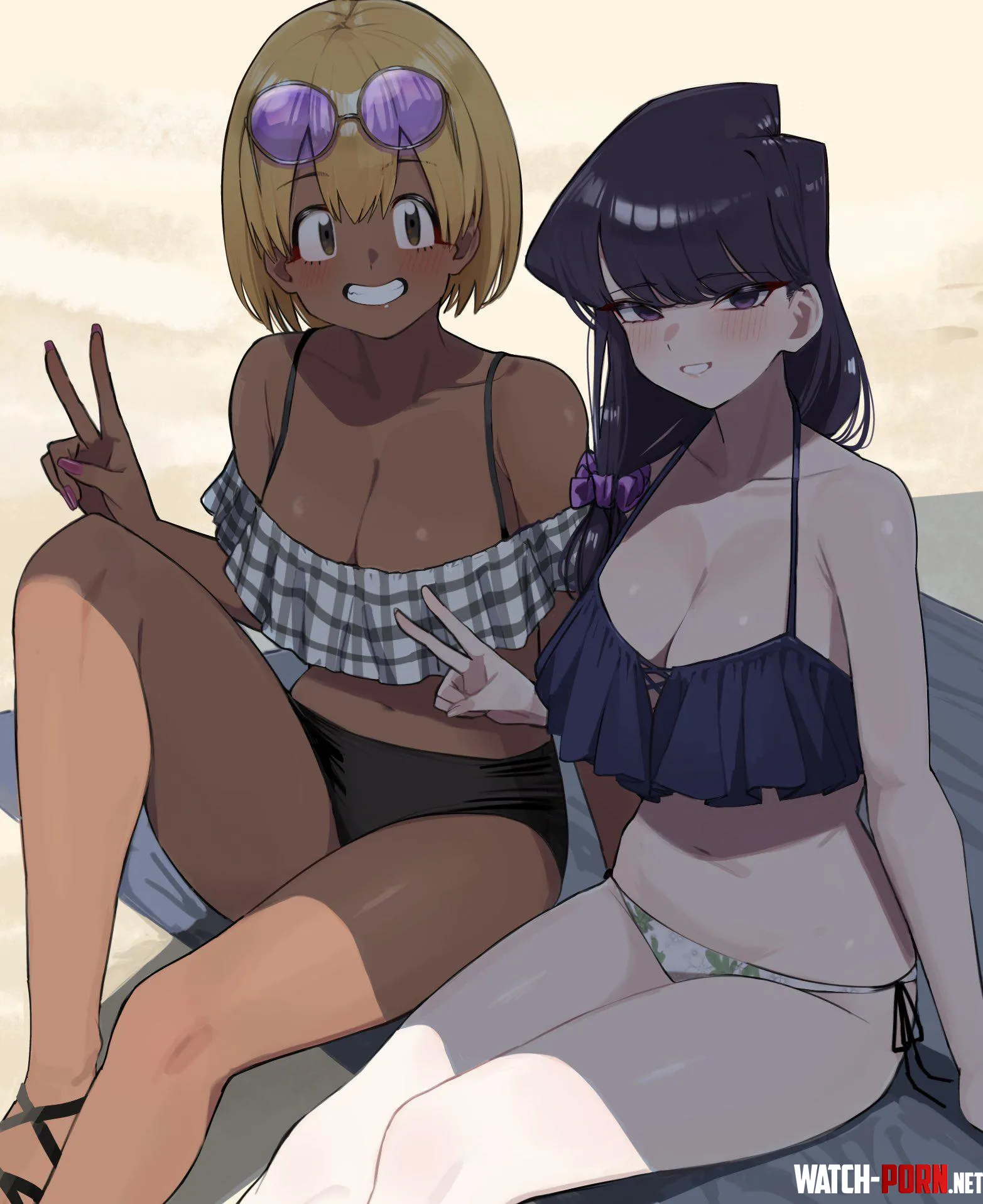 Peace From Komi And Rumiko On The Beach Komi Cant Communicate by Csxc