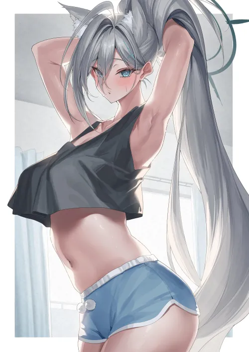 Thumbnail Discovering Shiroko Terror in Dolphin Shorts by llamanatee | animearmpits