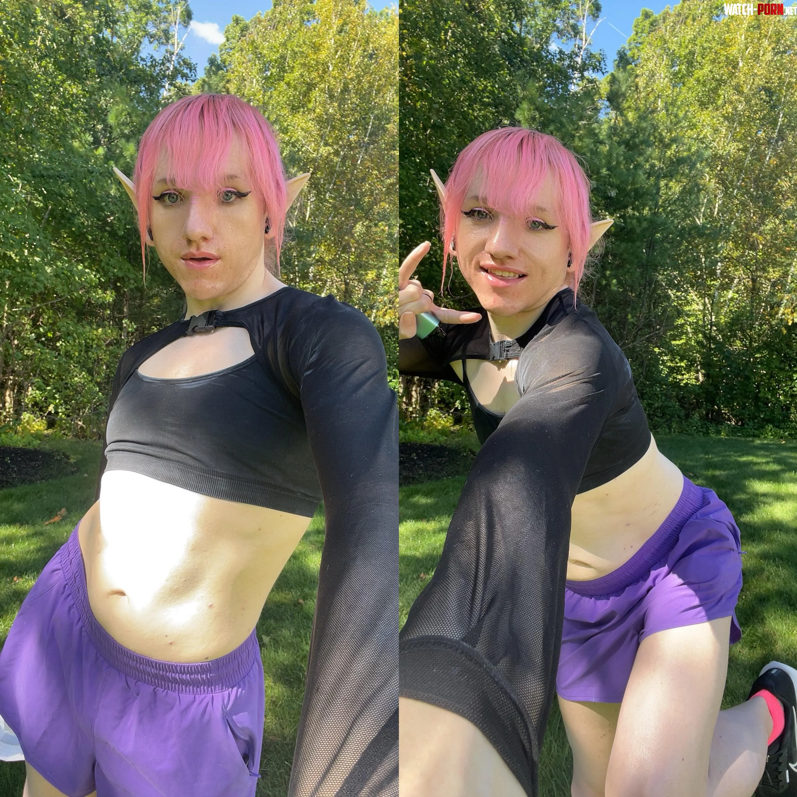 elf girl about to go for a run in the woods  by femboycloudstrife