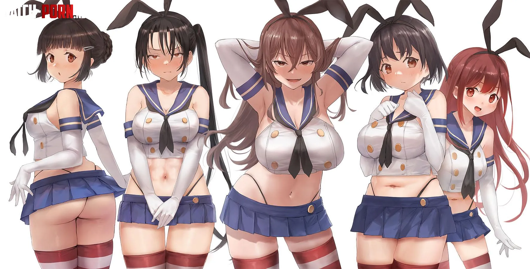 Myoukou sisters and Kamikaze in Shimakaze outfits TokaMarchlizard KanColle by llamanatee