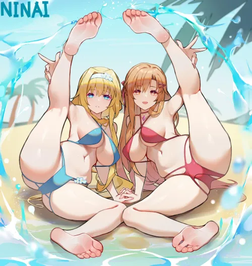 Thumbnail Asuna and Alice: Exploring New Poses in Swimsuits by marxsander2016