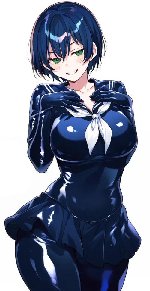 Thumbnail Blue Latex Uniform: Chic and Stylish AnimeBodysuits by CheetahSperm18