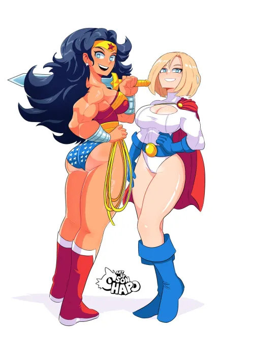 Thumbnail Wonder Woman & Power Girl Illustration by Sonchapoo - fitdrawngirls