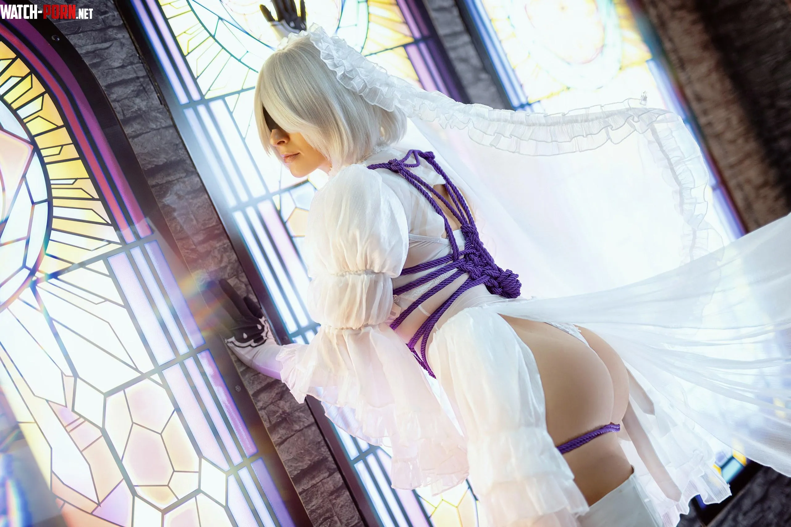 Bride 2B shibari cosplay by Yuna Kairi Sakimichan art by YunieSunshine