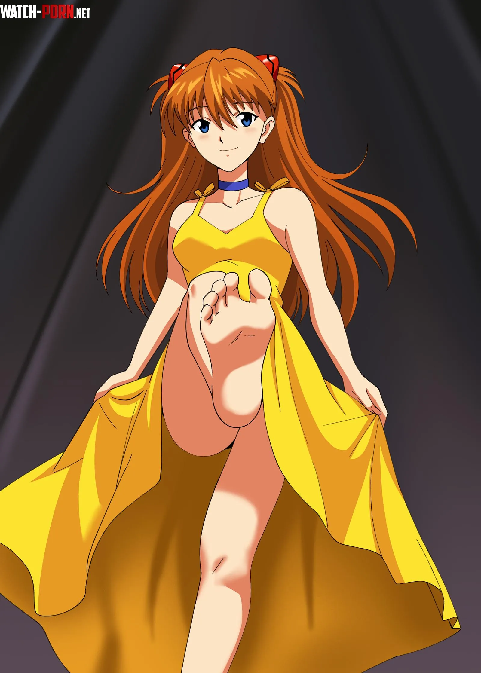 Asuka yellow dress barefoot OC by conejologia