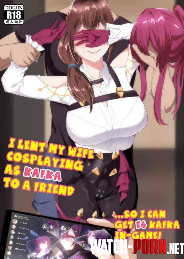 Color 1girl 1boy dark skin Doujin R18 I lent my wife cosplaying as kafka to a friend so i can get E6 kafka ingame brown hair large breasts golves long sleeve smartphone  kafka honkai star rail covering own eyes wig purple hair sweat arm grab by Mistress_Mamiya