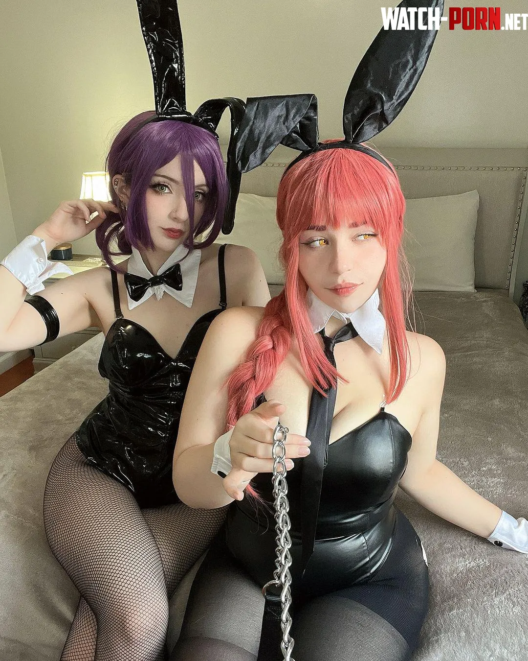 My friend and I cosplaying as bunny Reze and Makima by not_sugashi