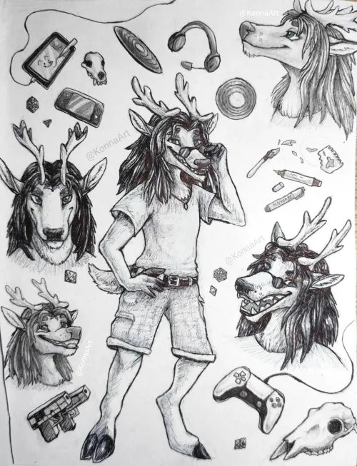 Thumbnail Find That One Little Strand of Hair, Win a Cookie: Toothy Deer Sketchpage Comm by Forgor_mi_passward | Furry Category