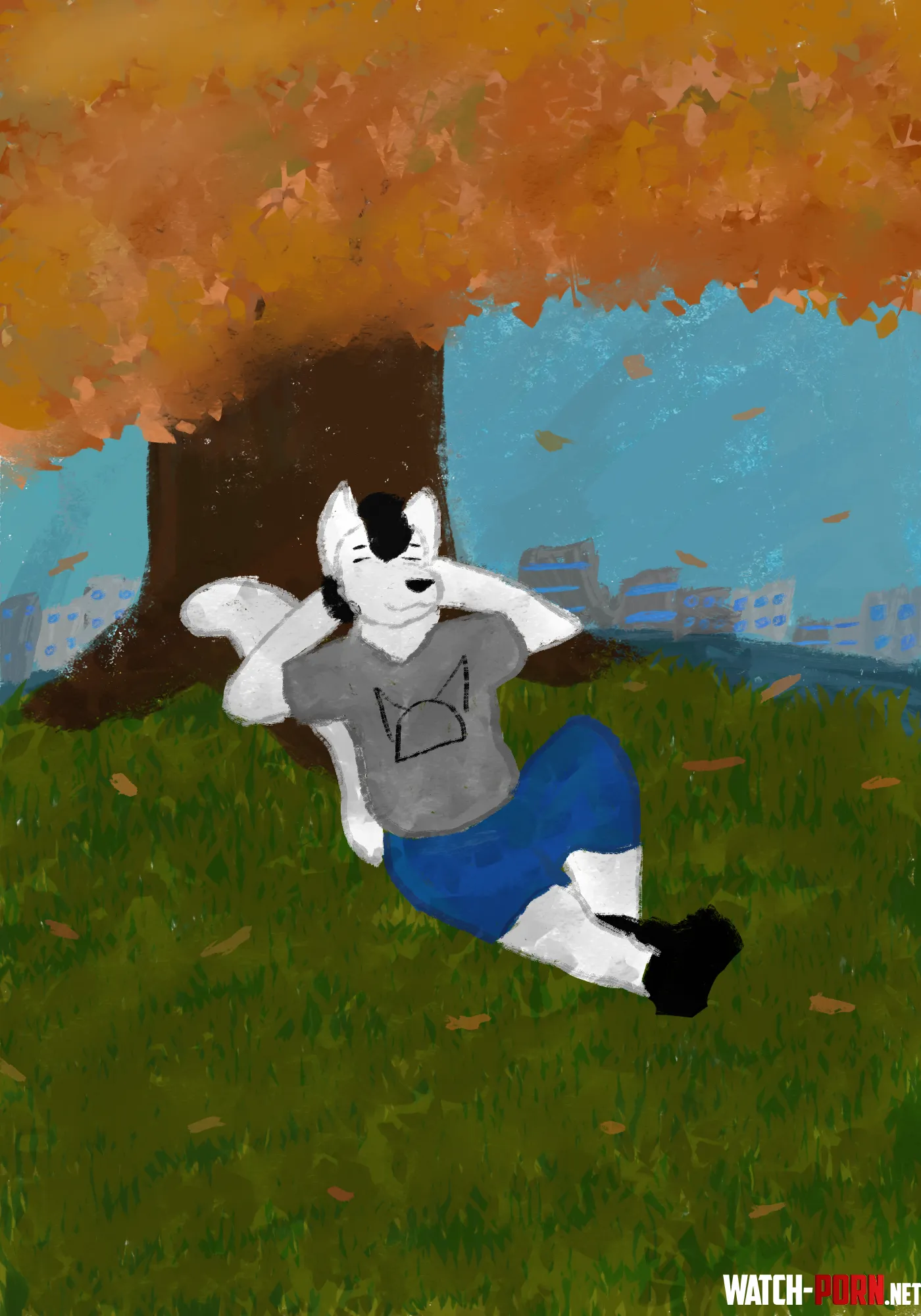 My latest drawing of my fursona chilling by MicrowavablePlum