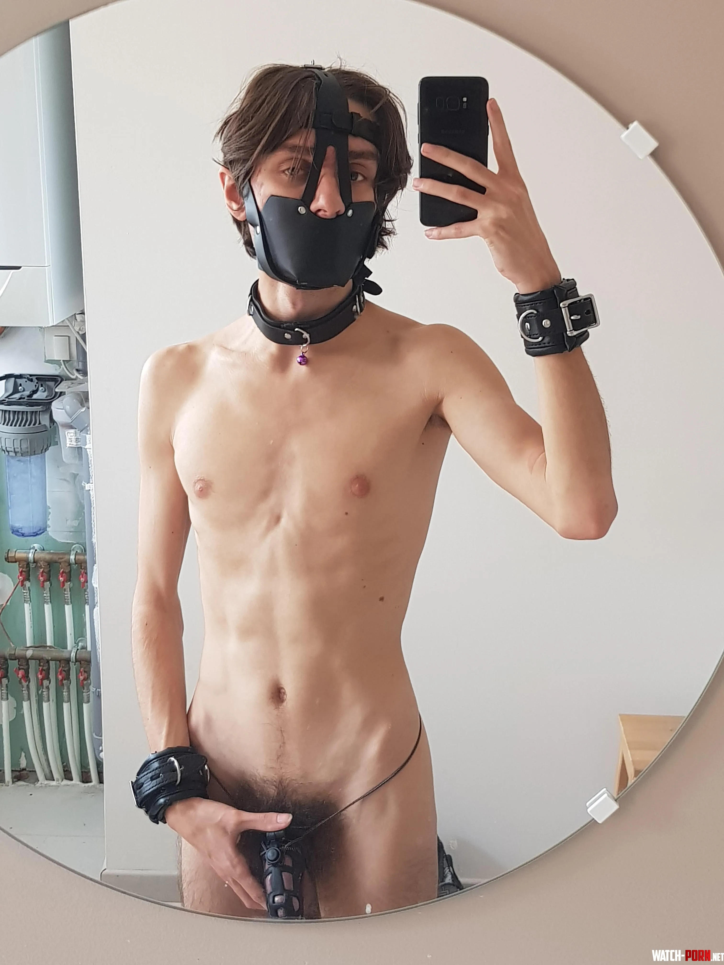 Does anyone want a muzzled and locked twink   by Pupmaxgagged