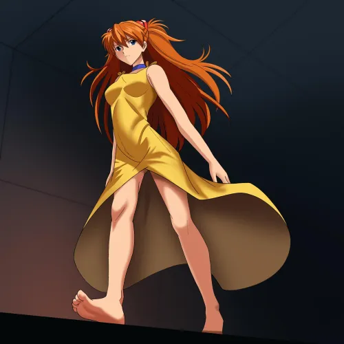 Thumbnail Asuka in Yellow Dress and Barefoot Art with Original Character by conejologia