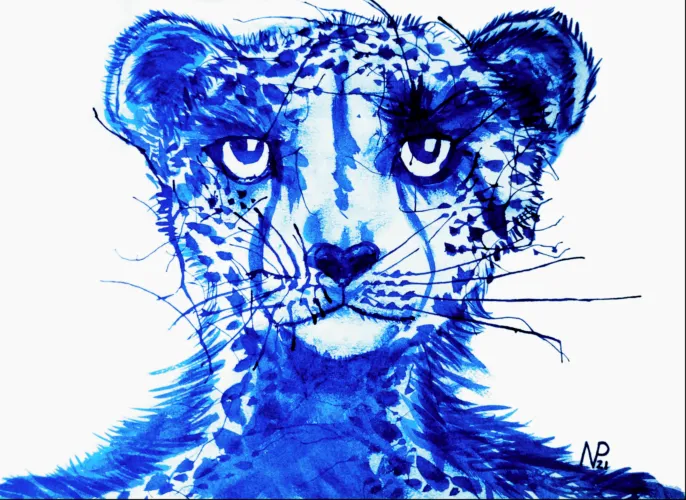 Thumbnail Blue Ink Cheetah's Artistic Flair by DarkAvenger34