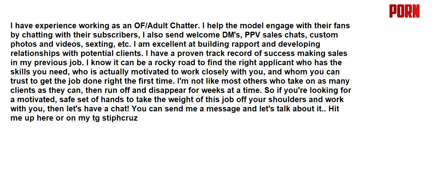 APPLYING FOR AN OF CHATTER  I have 3 years of Experience  DIRECT MODEL OR AGENCYn by Careless_Anything514