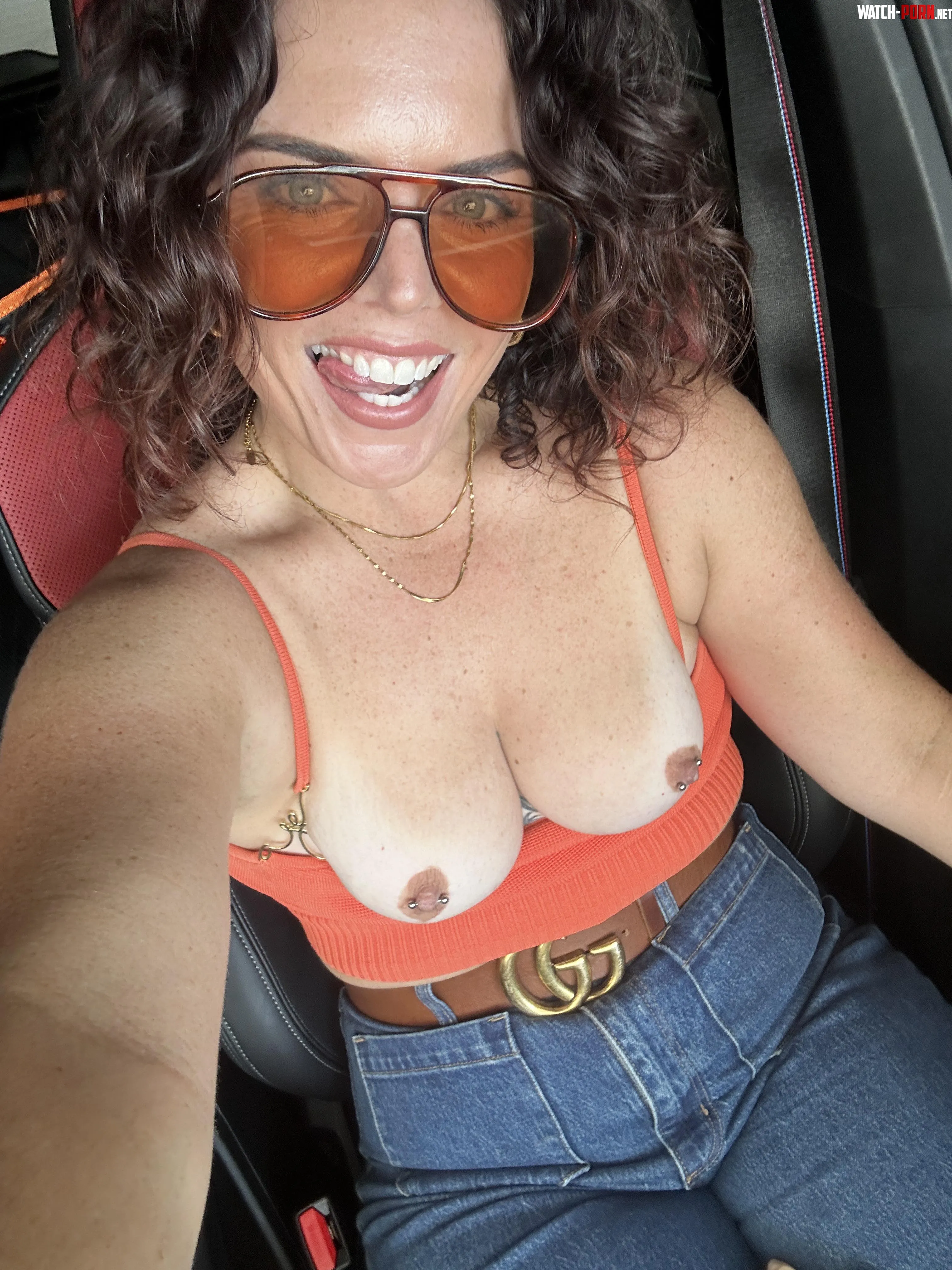 Sitting in the car flashing my 39 year old titties by MrsLaurenKate