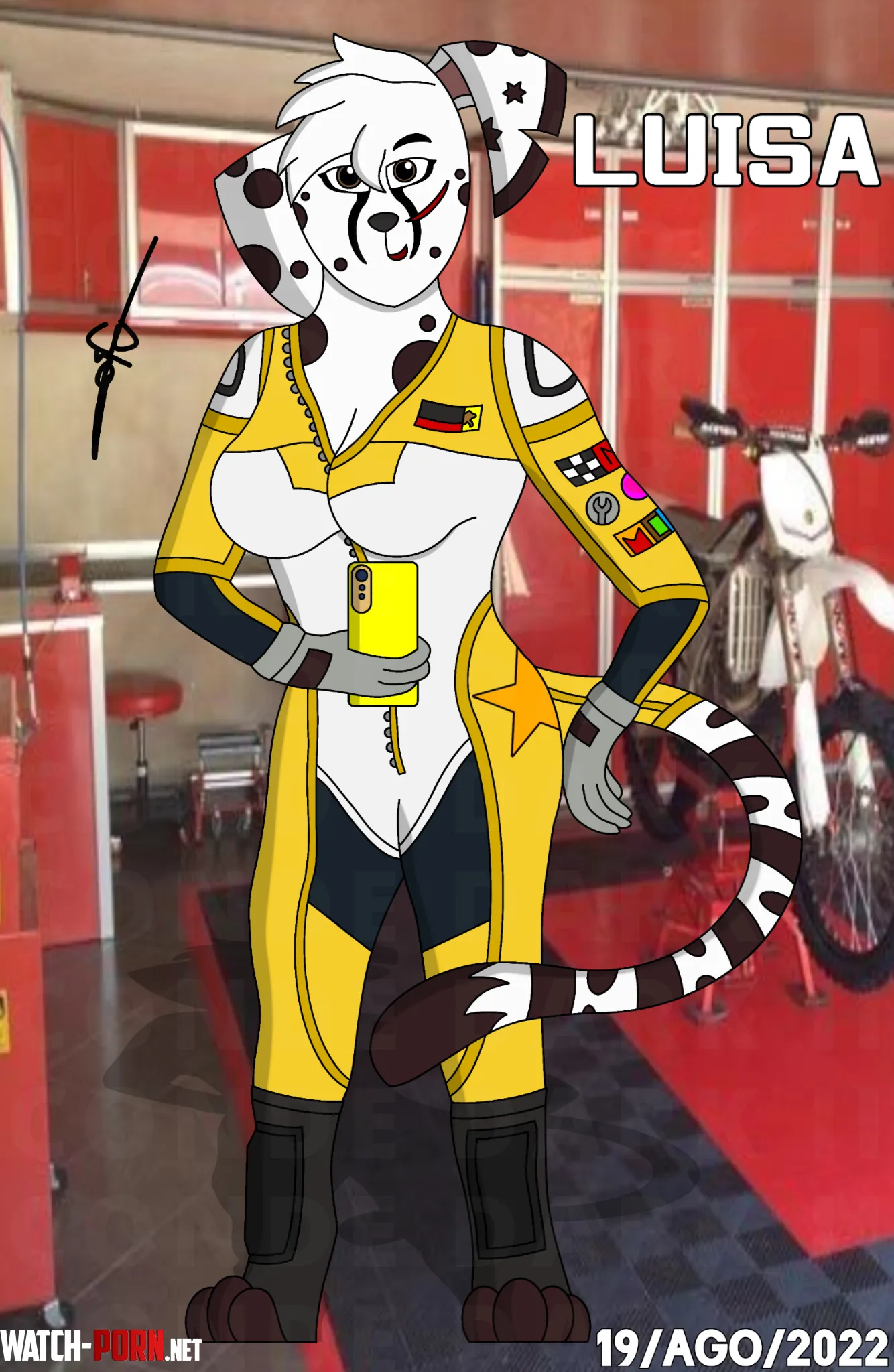 Today I bring another drawing that I bring to light The daughter of LuisFoxArts OC named Luisa a Dalmatian passionate about motorcycling In the future I will redesign the puppy See you later and good day to all the furry ones by Conde_dark_ii