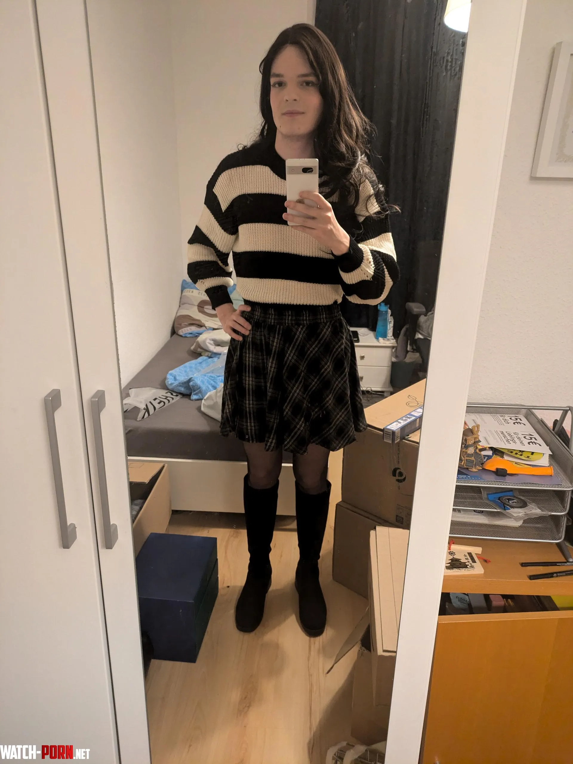 First time wearing female clothes and a wig because I moved out Any advice for a new femboy by Icy-Shine1554