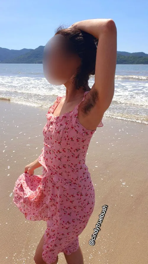 Thumbnail Enjoying the beach with my hairy pits and favourite dress  by Cindytruebush