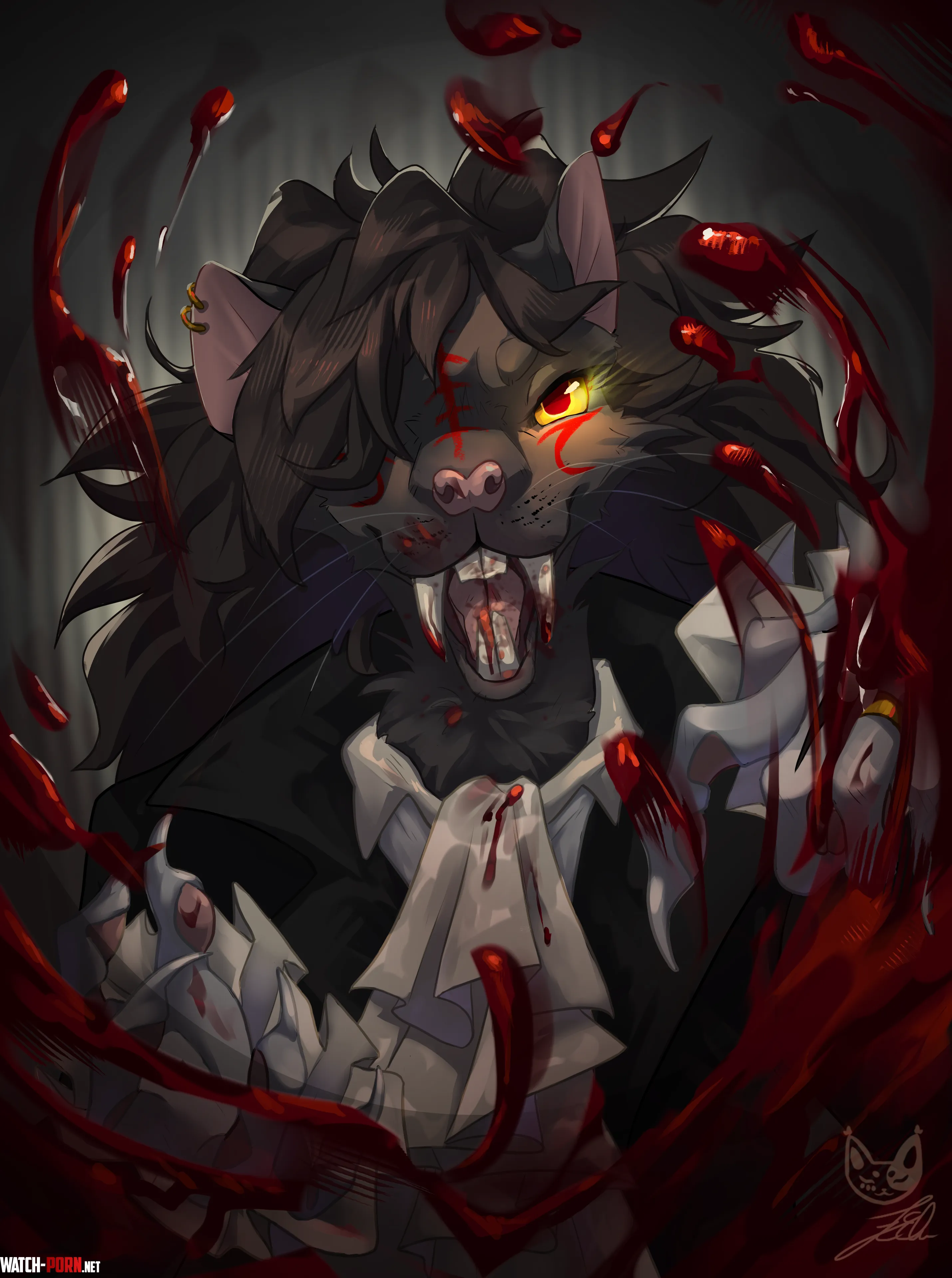 Finished Halloween YCH A Rat King Surrounded by the blood of its enemies Art by me by JazzyBluNekko