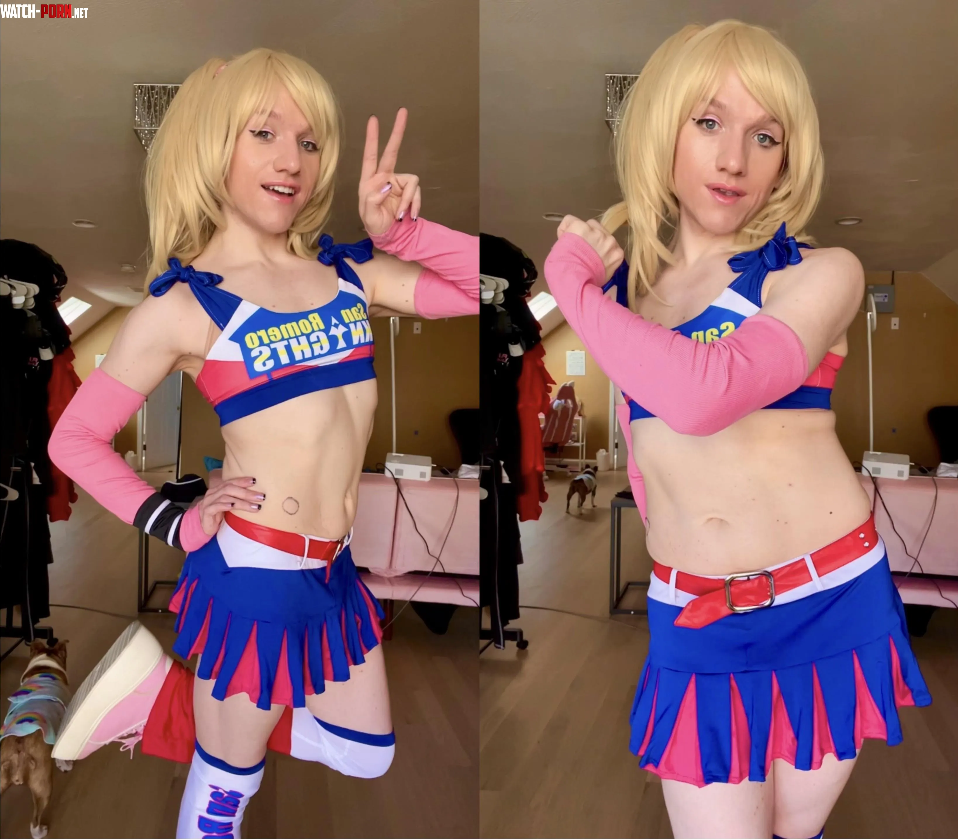 i feel like britney spears so i know this cosplay is working xD    femboy juliette starling from lollipop chainsaw massacre for day 2 of con   by femboycloudstrife