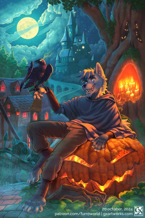 Thumbnail YCH Halloween comission for Omari48 FA OC name Omari Specie wolf Art by me  by Lycantropunk