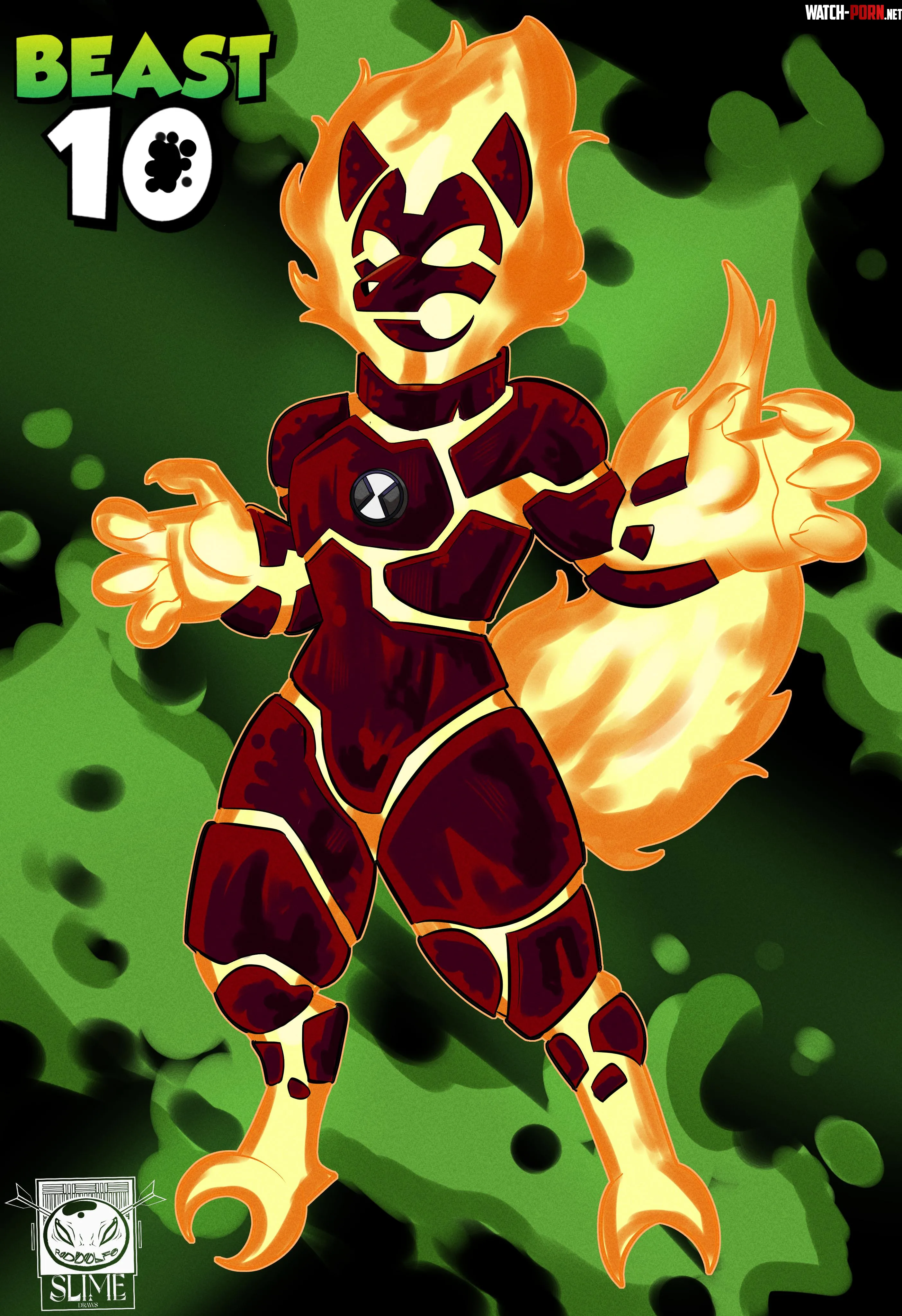 Beast 10 Ben 10 Heatblast as furry fox called Firefang Art by me  by rodolfoslime