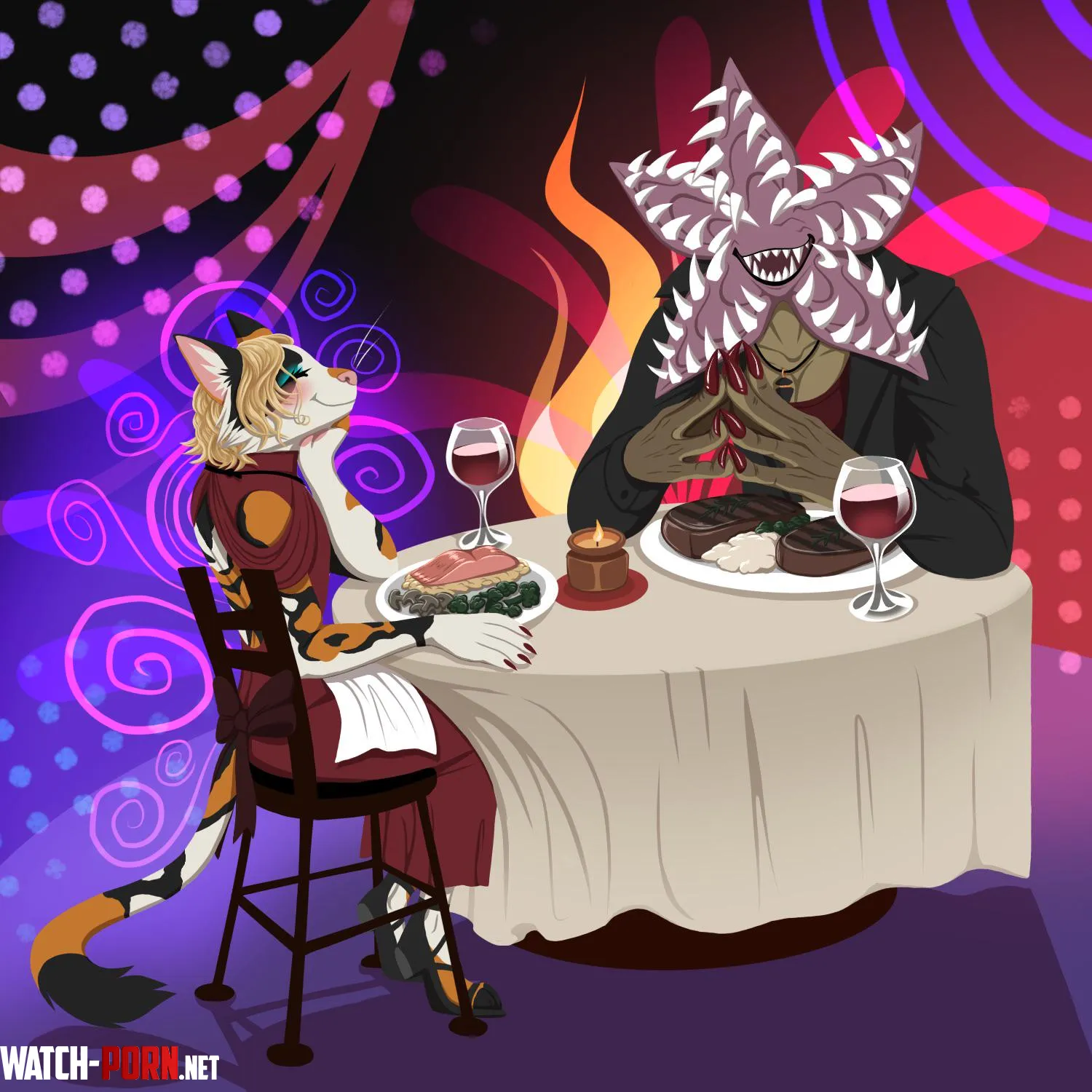 My boyfriend and I didnt get to spend our 2nd anniversary together so I drew our sonas on a date instead by sashenka_demogorgon