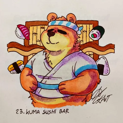 Thumbnail Kuma Sushi Bar Furktober 2024 - Furry Art by Cylinder_stArT