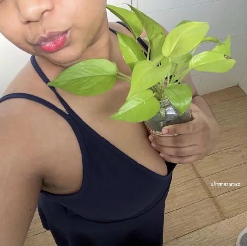 Thumbnail Itsmezaraxx's Braless Serenity with Plant Companion