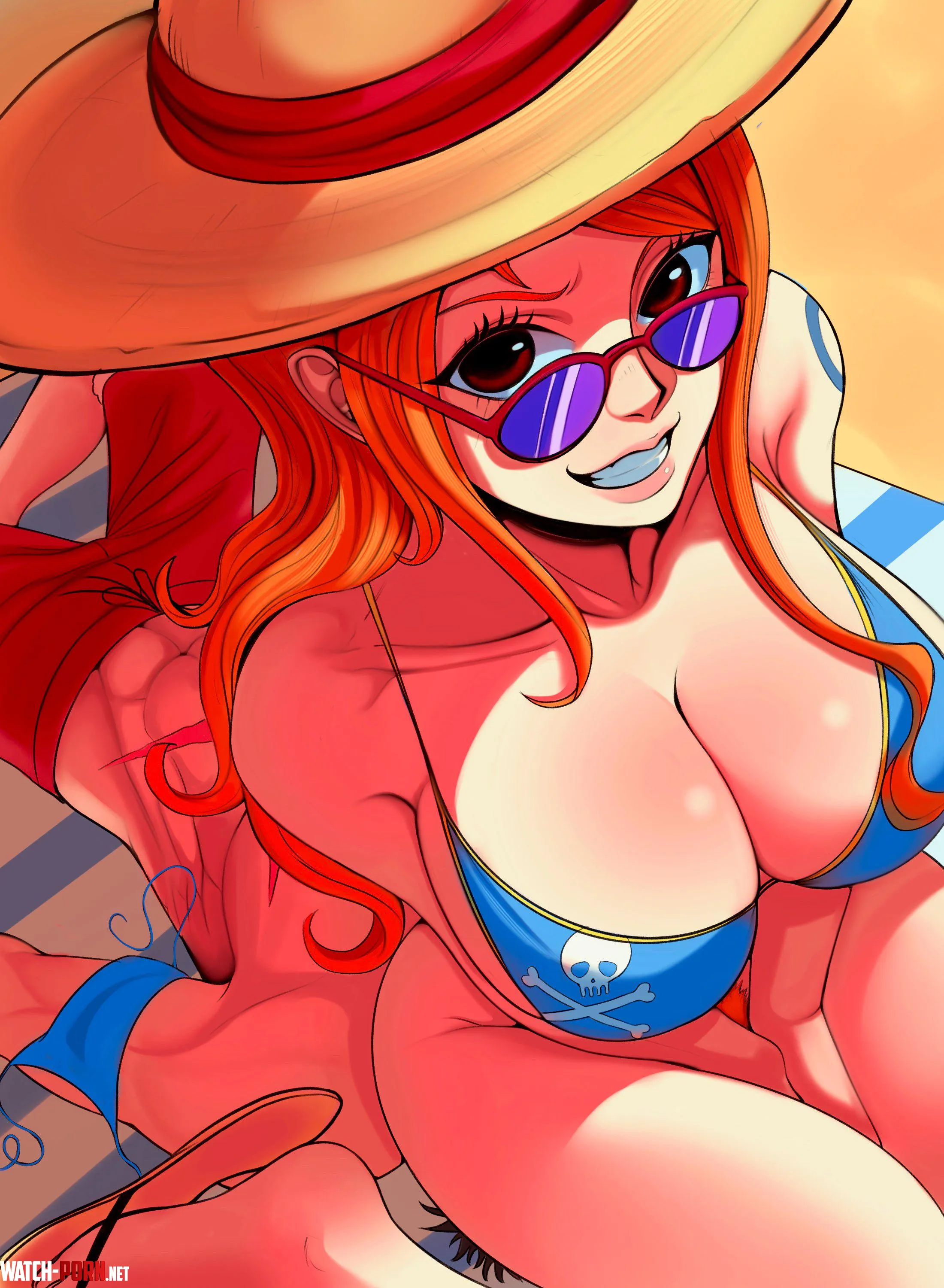 Nami sitting on Luffys face coolb by lespam_605