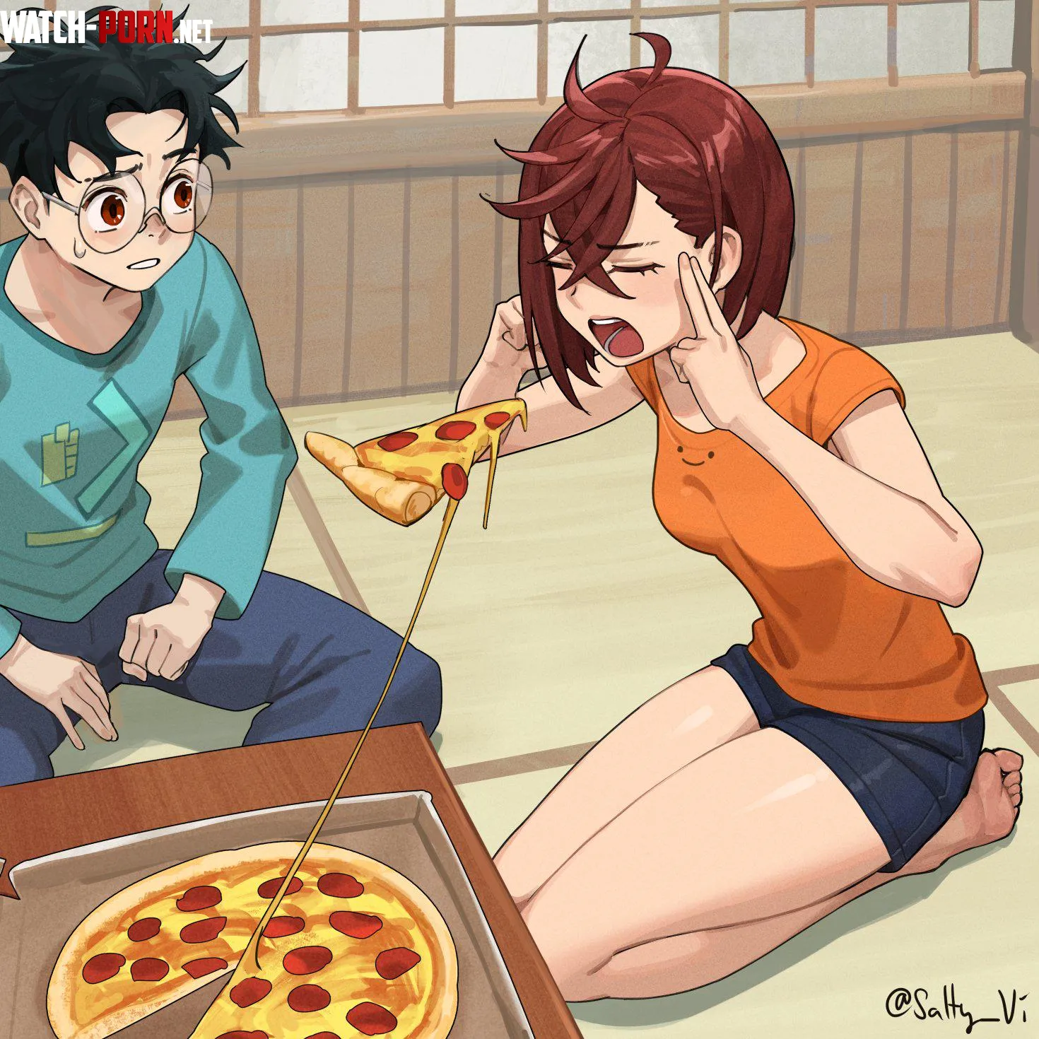 Momo having Pizza Dan Da Dan by ArcticPlush11