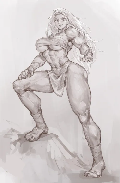 Thumbnail Buff Girl Sketch Original: Artistic Flair in FitDrawingGirls