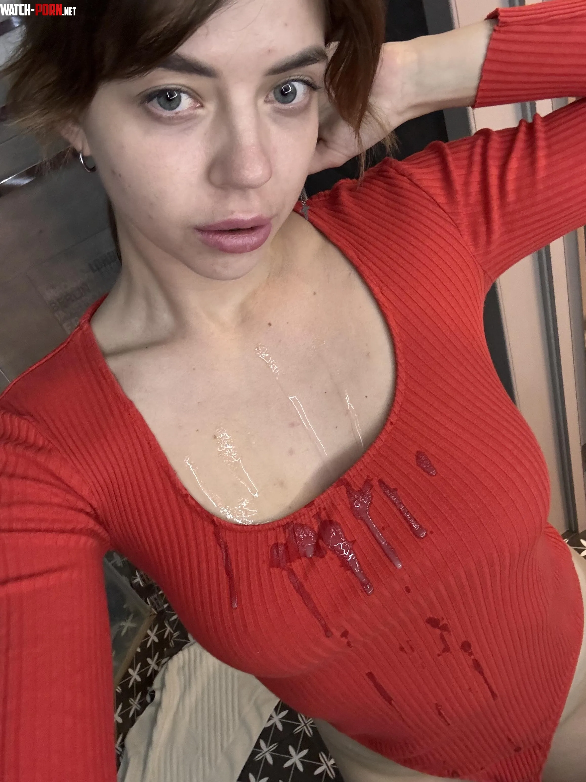 Cum on my red bodysuit makes this outfit even hotter by Frahetha