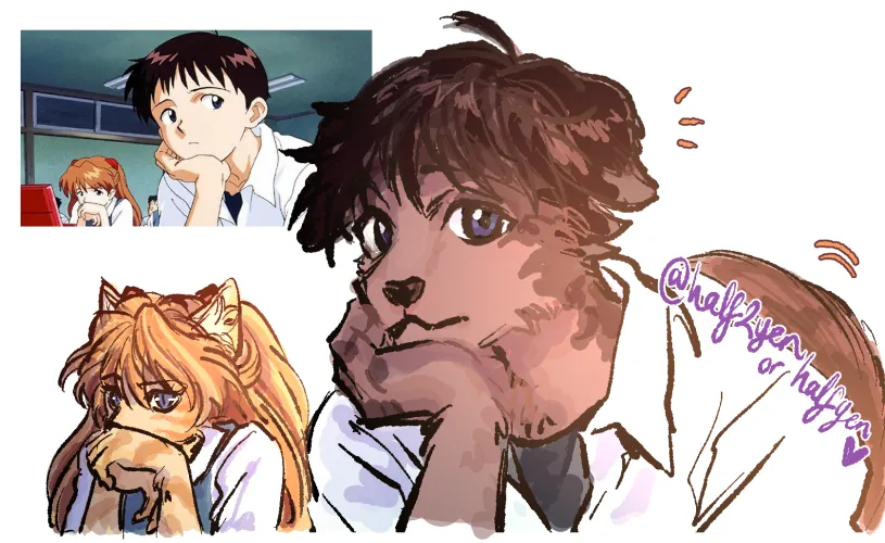 Thumbnail Shinji and Asuka Furry Makeover by halfyen: A Unique Spin on Anime Characters