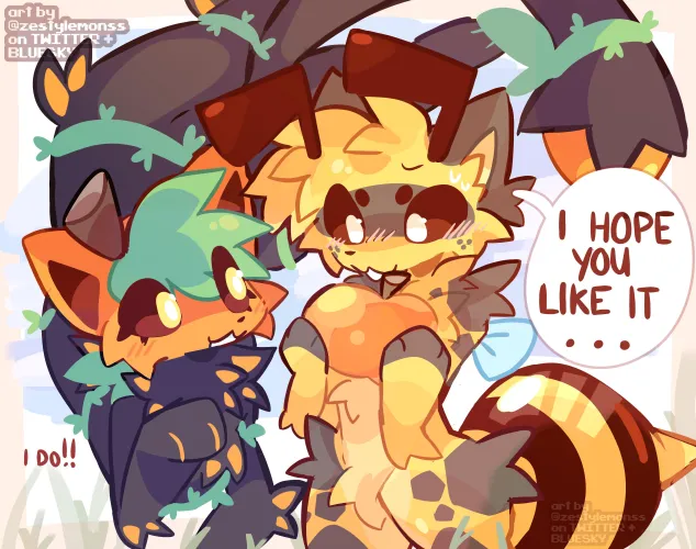 Thumbnail Nature's Couple: Furry Art by Iazuli featuring beecat gardens