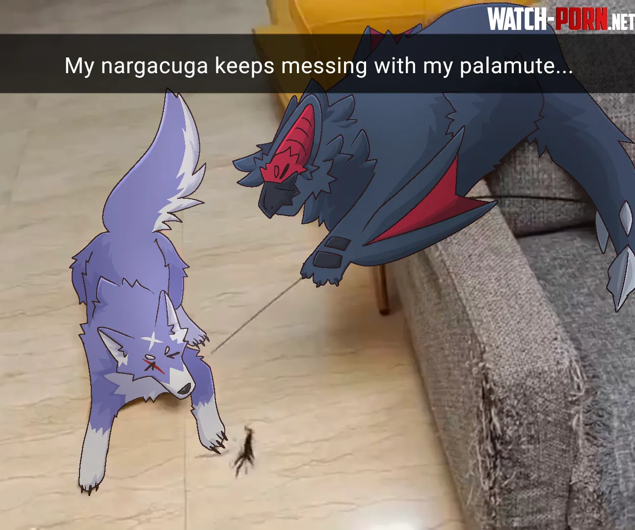 My nargacuga keeps teasing my palamute by Used_Dimension1555