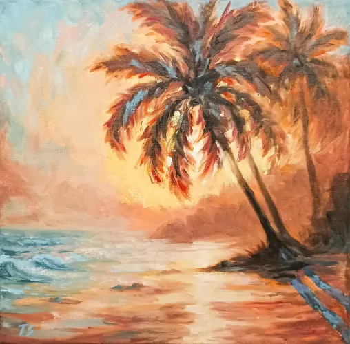 Thumbnail Sunset Beauty: Beach Oil Painting by Silent-Impressions in Beach Category