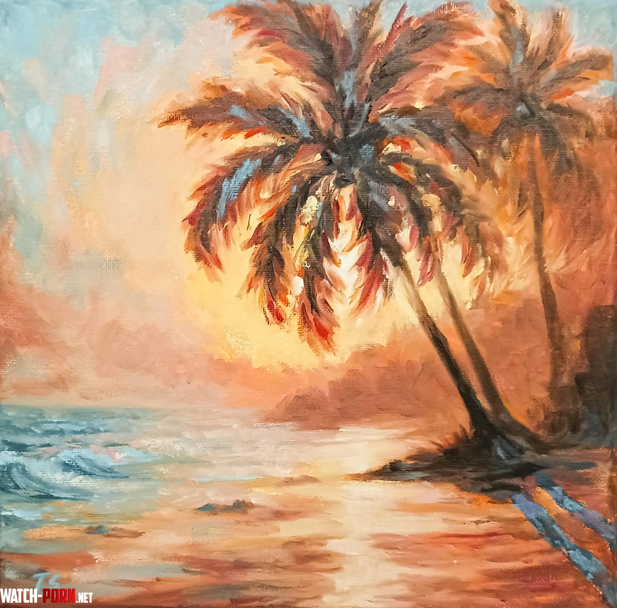 Sunset on the beach oil painting by me by Silent-Impressions