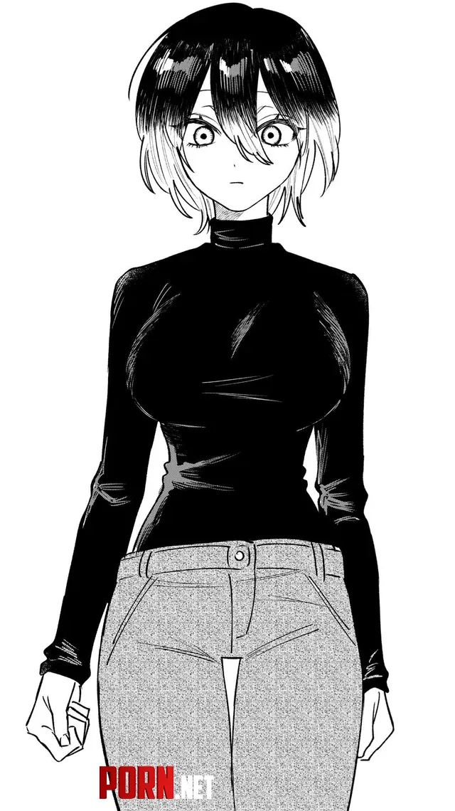 Mono 1girl short hair large breasts long sleeves pants multicolored hair standing looking at the viewer hair between eyes turtleneck sweater  by kei-kazuki