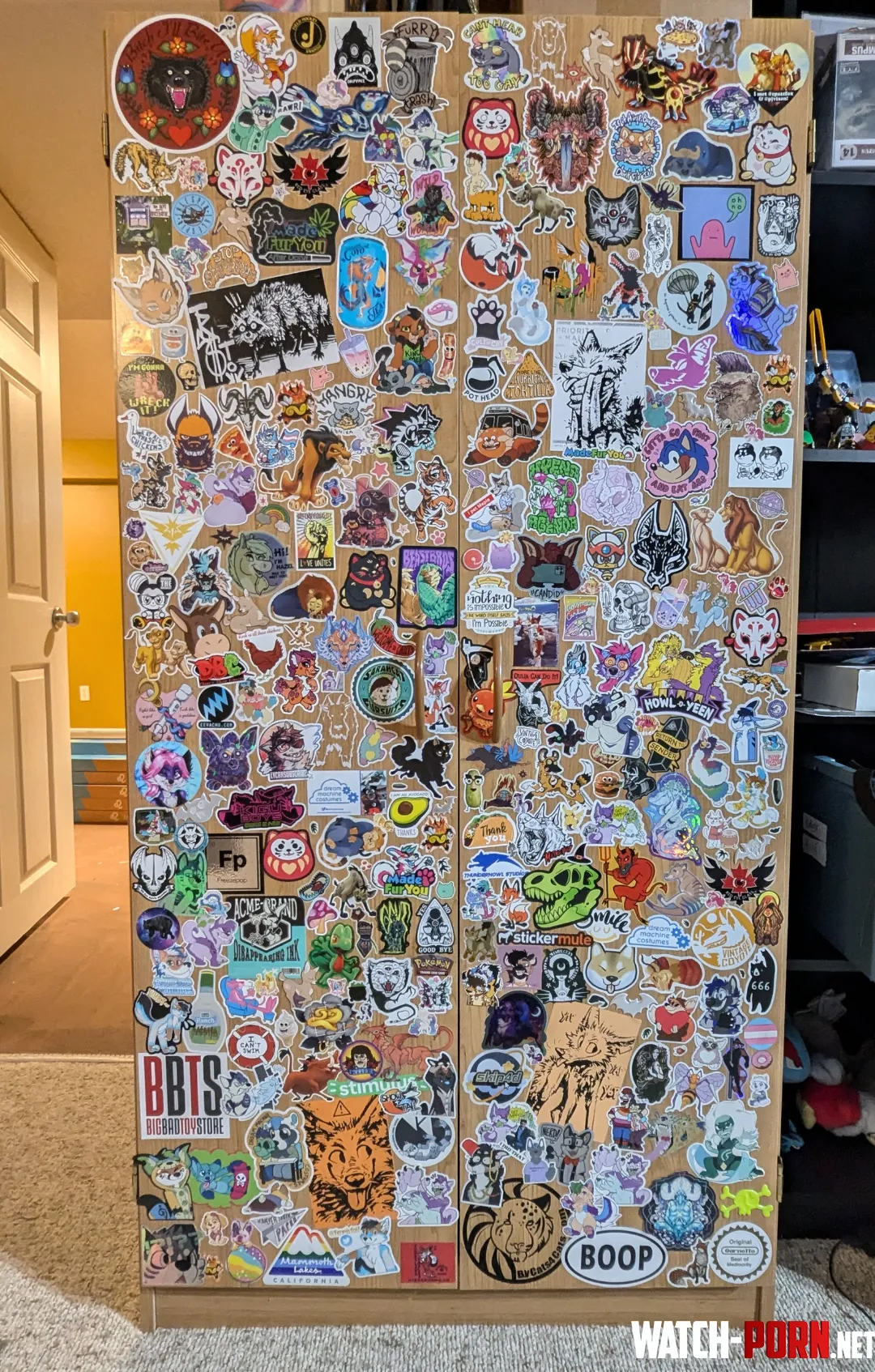 My mostly furry stickerbombed cabinet by SamuraiSmurfette