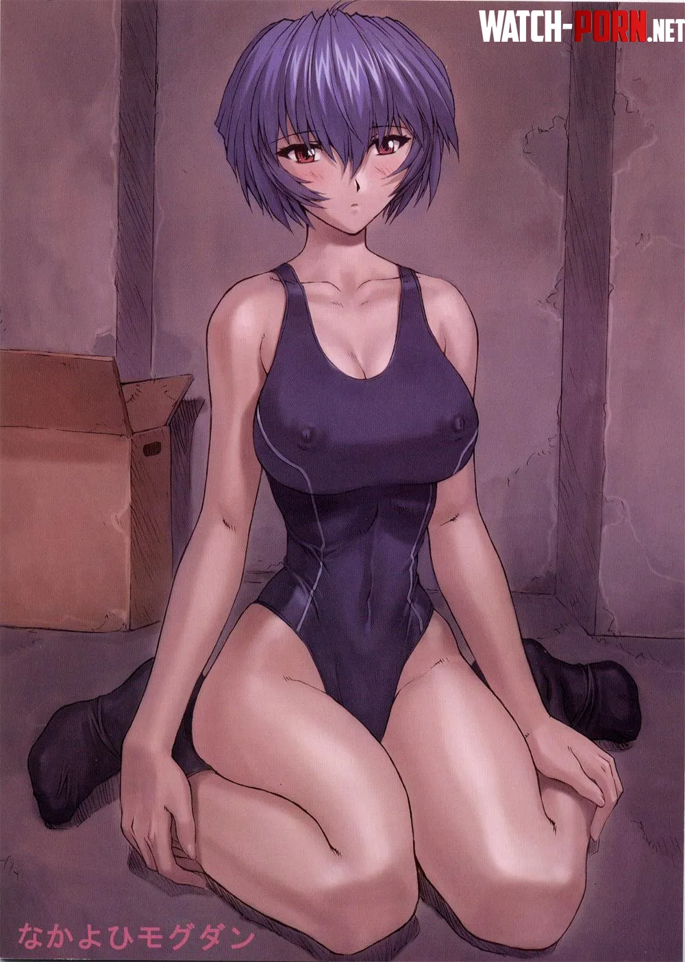 Rei Ayanami in a skimpy black onepiece swimsuit Evangelion Mogudan by ecchi_neko