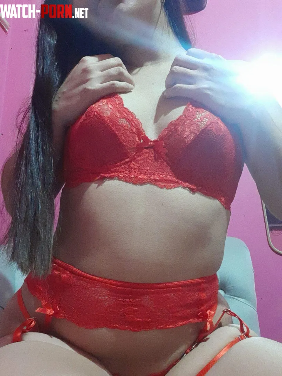 Red lingerie on brunettes li ke me looks very sexy  by M4yel3n98