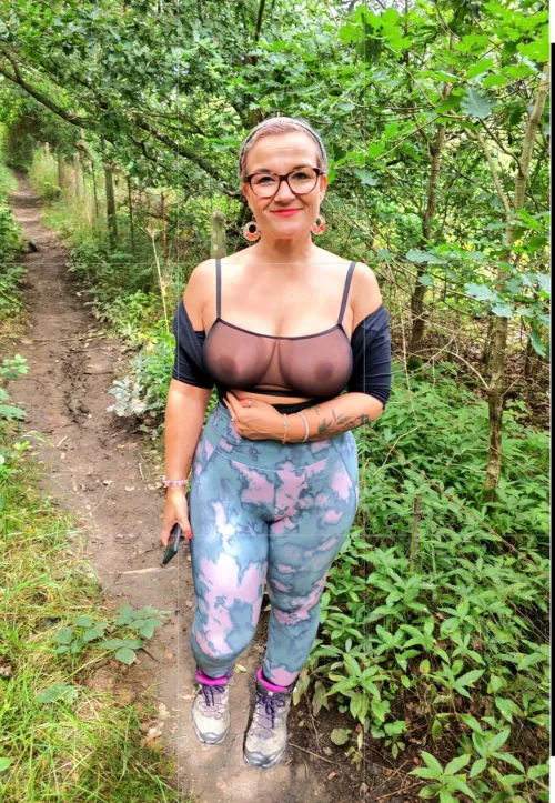 Thumbnail Ok_Sample9234: UK Cougar's Hiking Escapades in a See-Through Bra