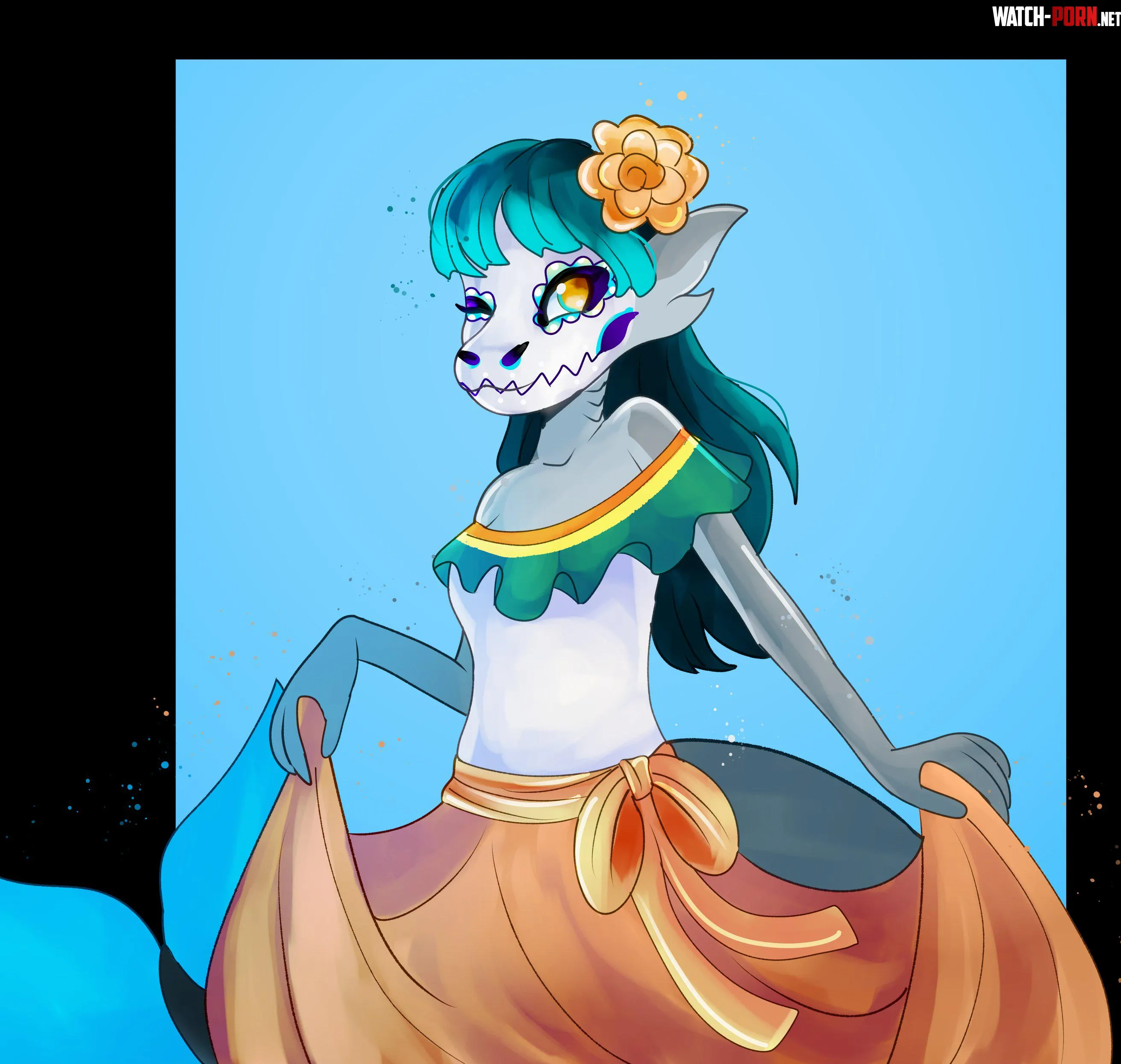 SFW My SDV shark girl OC dressed for Da de Los Muertos by baptistar2004 F by halflife2bv