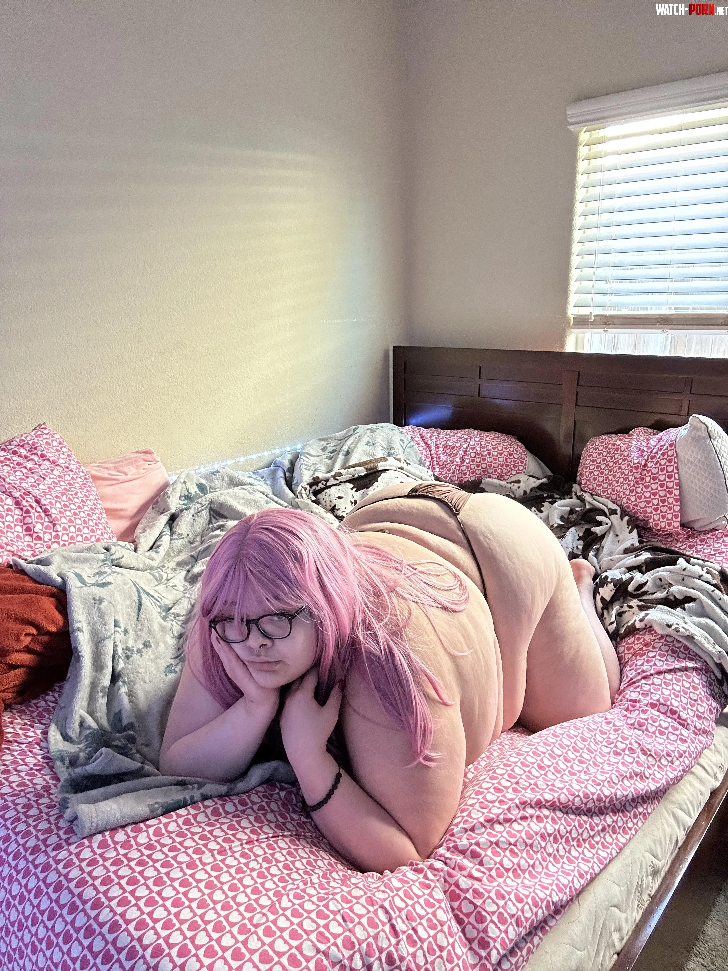 backshots in my pretty pink bed  by softestfattie